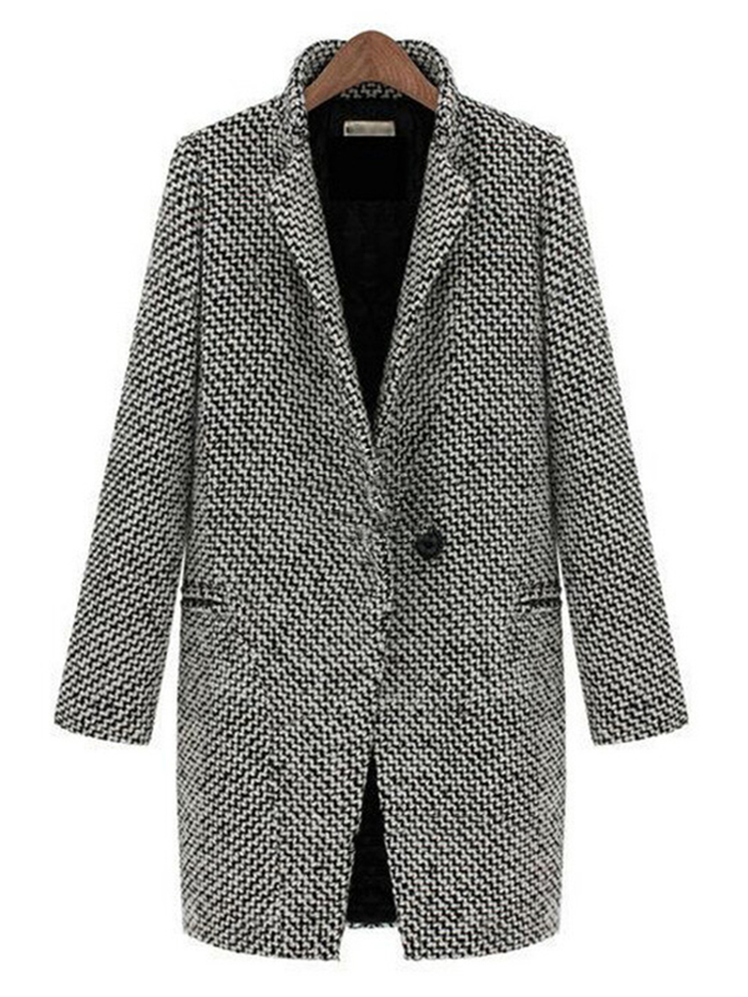 Kirinca Women Wool Coat Houndstooth Blazer Jacket Long Sleeve Warm Overcoat Outwears, Women's, Size: XL, Gray