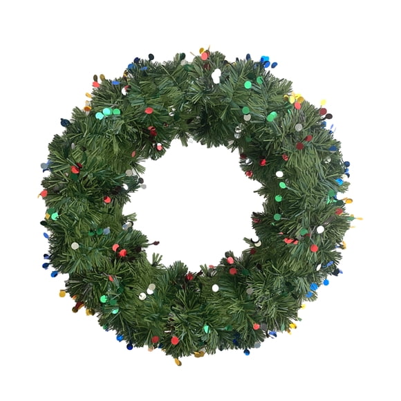 Corona con escarcha boa verde pino con mini esferas holográficas de colores Naviplastic corona