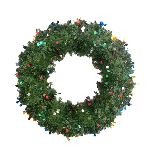 Corona con escarcha boa verde pino con mini esferas holográficas de colores Naviplastic corona