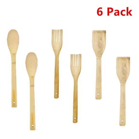 6 Pack Wooden Cooking Utensils Set – Teak Wood Spatulas and Spoons for Nonstick Cookware – Includes Flat, Curved, and Fork Spatulas – Heat Resistant, Kitchen Tools