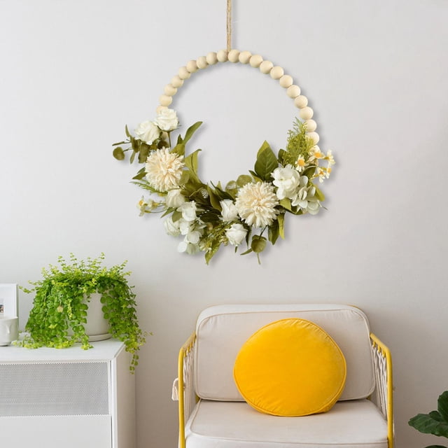 Guirnalda artificiales para puerta, guirnalda de de madera, guirnalda colgante de primavera, para fiesta, decoración de Blanco perfecl Guirnalda de puerta