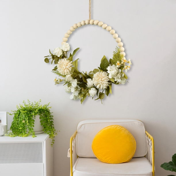 Guirnalda artificiales para puerta, guirnalda de de madera, guirnalda colgante de primavera, para fiesta, decoración de Blanco perfecl Guirnalda de puerta