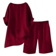 thumbnail image 4 of WULMLEO Women Linen Set 2 Piece Summer Outfits Plus Size Short Sleeve Shirt and Bermuda Shorts Lounge Set Casual Matching Set Wine 2XL, 4 of 7