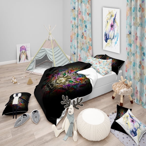 Designart 'Fierce Tiger Head on Black' Modern & Contemporary Duvet Cover Set