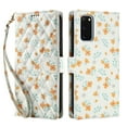 thumbnail image 2 of Wallet Case for Samsung Galaxy S20FE , PU Leather Phone Cover Kickstand RFID Blocking Flip Case Card Slots Wrist Strap Relief Engraved Pattern Magnetic With Stylus Pen, Orange Flower, 2 of 10