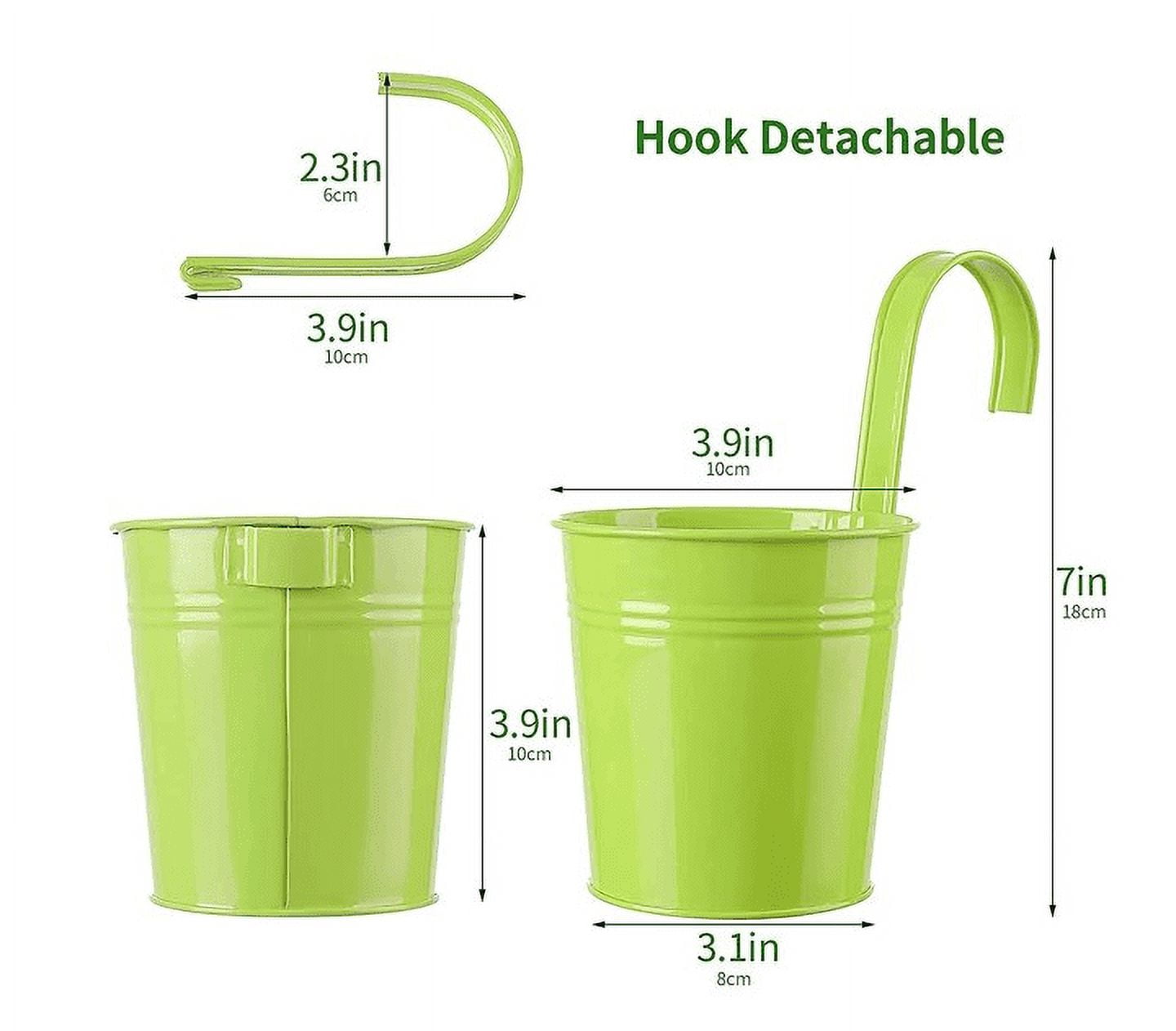 Hanging Pots for Plants, Hanging Flower Pots, 8 Pcs Iron Garden Pots Balcony Planters,3.94'' Outdoor Hanging Planters, Metal Bucket Flower Holders - Detachable Hook (Random Color)
