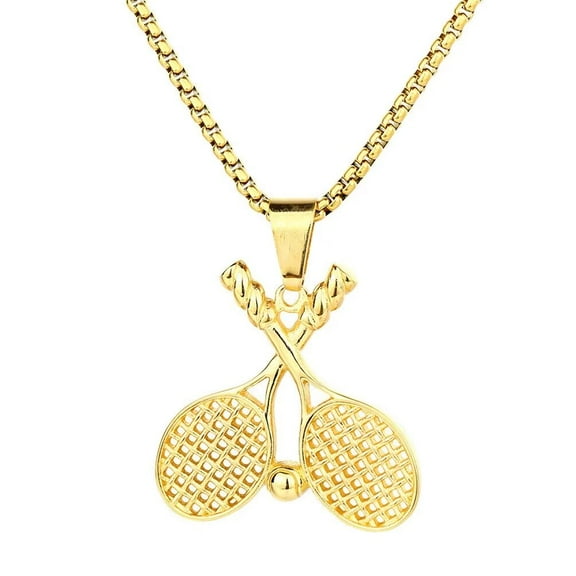 PAMTIER Unisex Stainless Steel Personality Hip Hop Gold Tennis Racket Shaped Pendant Sports Necklace Physical Exercise Fitness Competition with Chain