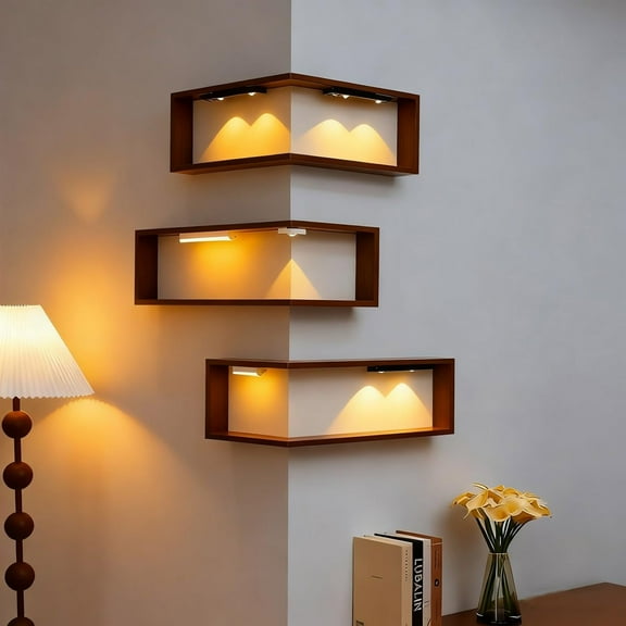 FYHALE Illuminated Corner Shelf, Smart Shelves That Light up Your Space, Smart Corner Shelf with Light for Figurines and Collectibles, Display Stand for Ornaments with Lamp, Display Rack