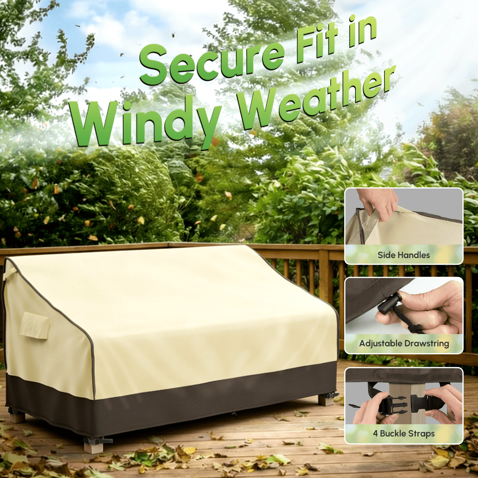 MR. COVER Outdoor Couch Cover Waterproof, Patio Furniture Covers for 2-Seater Couch, Heavy Duty Patio Sofa Cover Fits up to 60"W x 35"D x 35"H, Moisture-proof & UV-protection, Brown & Khaki