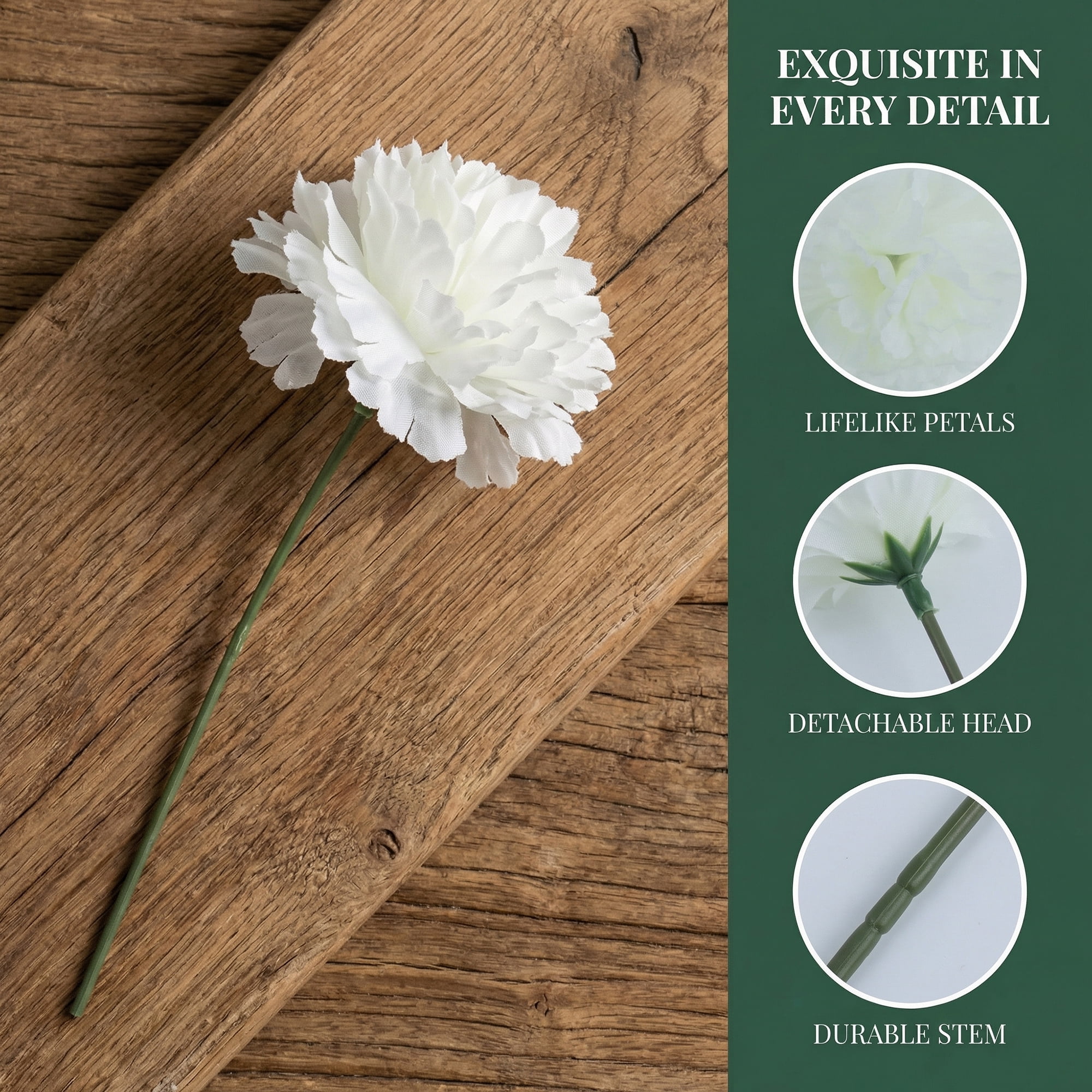 Unique Bargains Artificial Silk Carnation Bouquets with Detachable Heads White 5.9 in