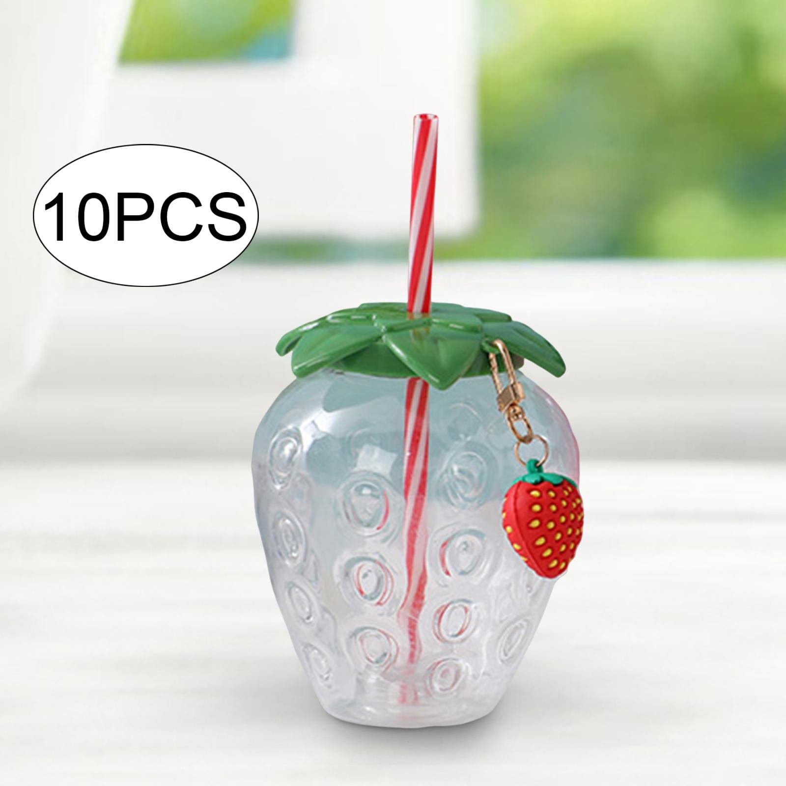 Tachiuwa 10x Strawberry Sippy Cup with Straw for Kids for Hawaiian Household Birthday Clear Keychain