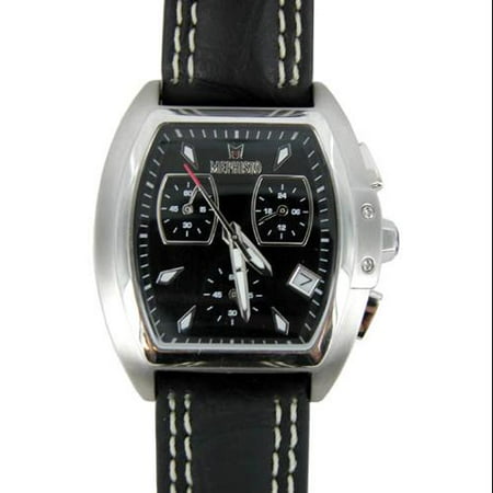 $385 Women's Stainless Steel Black Leather Band Chronograph Watch