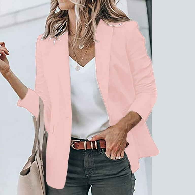 kpoplk Blazer Jackets for Women Plus Size Business Casual Long Blazers Work  Office Open Front Long Sleeve Tops Cardigan Coats Tops(Hot Pink,L)