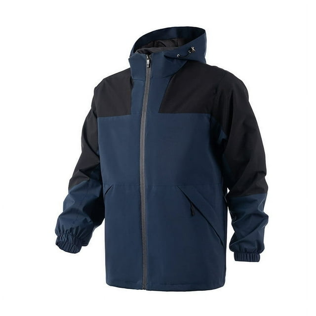 NJDVHB Fall Winter Coats for Men,Puffer Jacket Men,Man Solid Sports Windbreaker Drawstring Pockets Hooded Outdoor Jacket Coat,Navy,XL