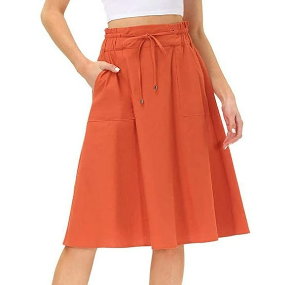 KDFJPTH Womens Skirts Tummy Control Elastic High Waist Boho Maxi Casual Drawstring A Line Long Skirt
