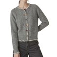 thumbnail image 2 of Women Cropped Cardigan Sweaters Crewneck Button Down Cardigan Gray One size, 2 of 9