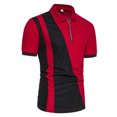 thumbnail image 2 of ZCFZJW Zip Up T-Shirts for Men Regular Fit Casual Summer Short Sleeve Lapel V Neck Pullover Tshirt Tops Trendy Color Contrast Print Athletic Tees Red L, 2 of 8