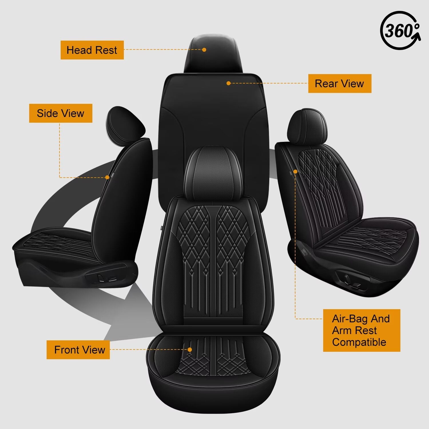 DIKSOAKR 2 Front Seat Covers Fit for Toyota Camry 2012-2024 2025 Leather Seat Covers Breathable Waterproof Vehicle Seat Cushion (2 Seat, Black)