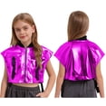thumbnail image 5 of vastwit Girls Shiny Metallic Dance Top with Buckle Pockets Open Sides Crop Tank Top for Party Streetwear Purple 14, 5 of 6
