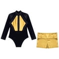 thumbnail image 3 of Alvivi Girls Sheer Mesh Long Sleeve Bodysuit Ballet Gymnastics Leotards with Shorts Set Dancewear Gold 10, 3 of 7