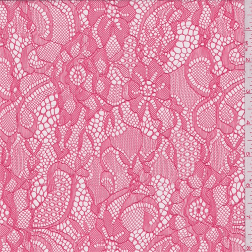 Neon Coral Pink Floral Lace, Fabric By the Yard