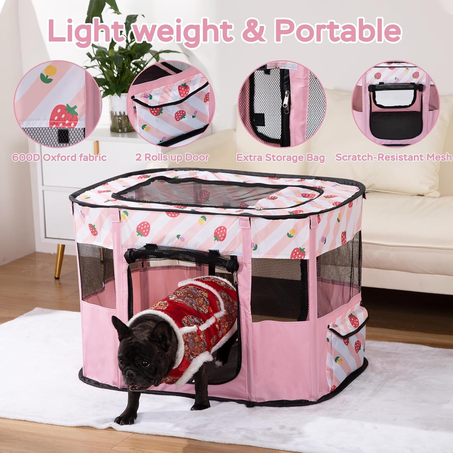 Portable Pet Playpen for Dogs, Cats & Rabbits - Collapsible Indoor Outdoor Kennel with Large Space