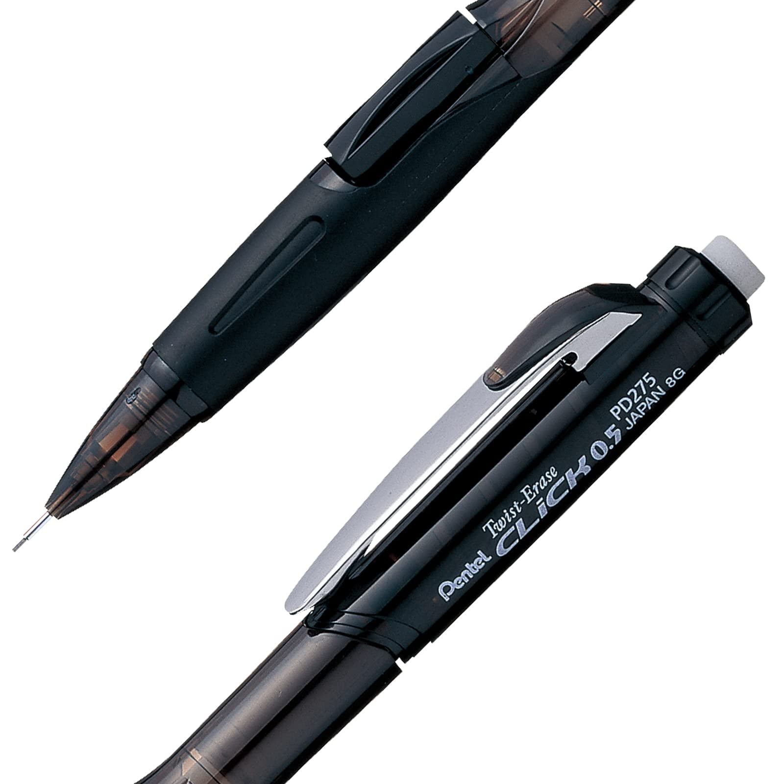 Twist-Erase CLICK Mechanical Pencil (0.5mm) CLEAR Barrel, Black Grip, 12 Count