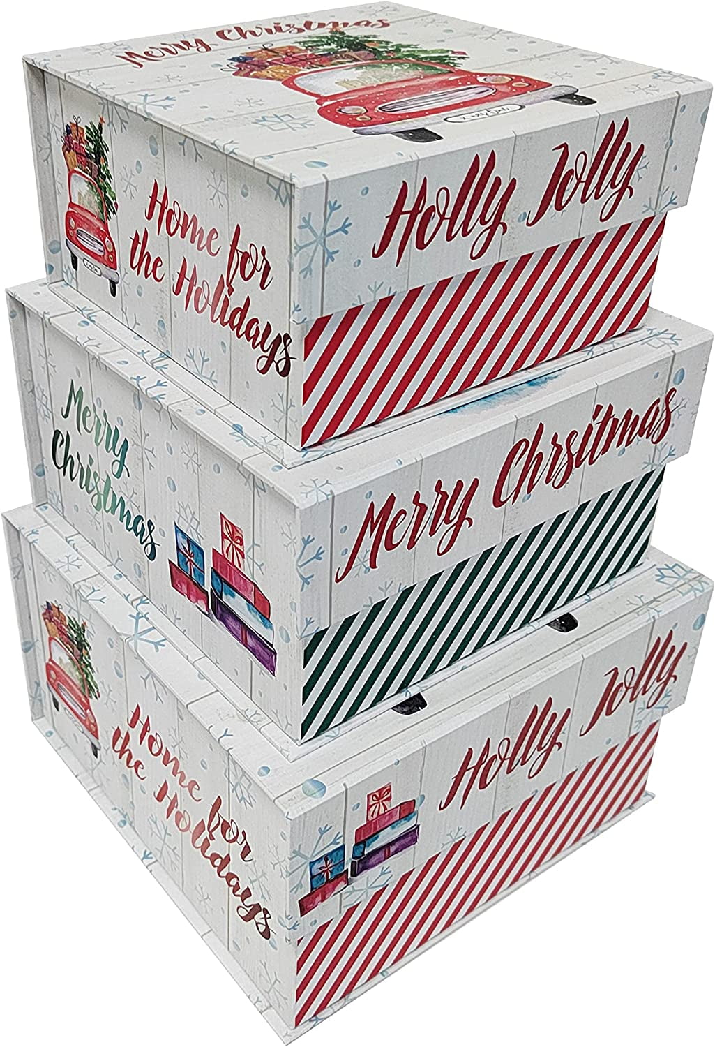 Set of 3 Nesting Holiday Storage Boxes Decorative Treasure Chest