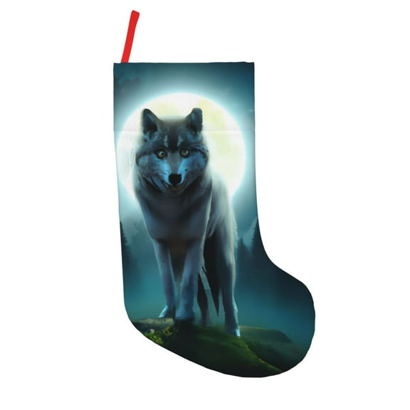 Uemuo Wolf Print Christmas Stockings, 18inch Xmas Hanging Stocking Decorations for Christmas Party Family Decor