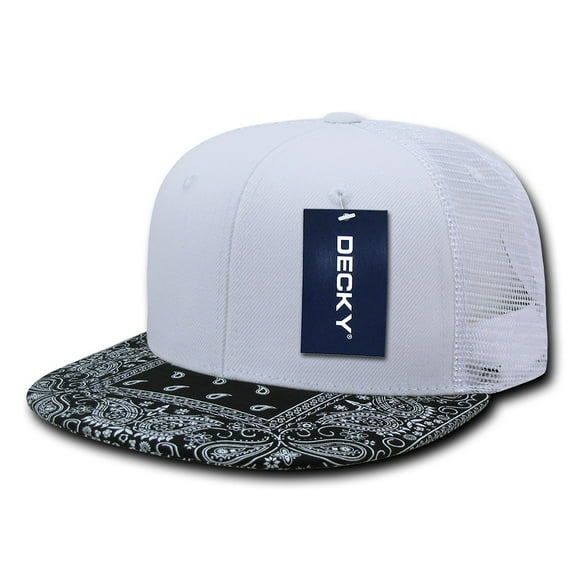 Decky 1083 6 Panel High Profile Structured Bandanna Bill Trucker Hat-White/Black