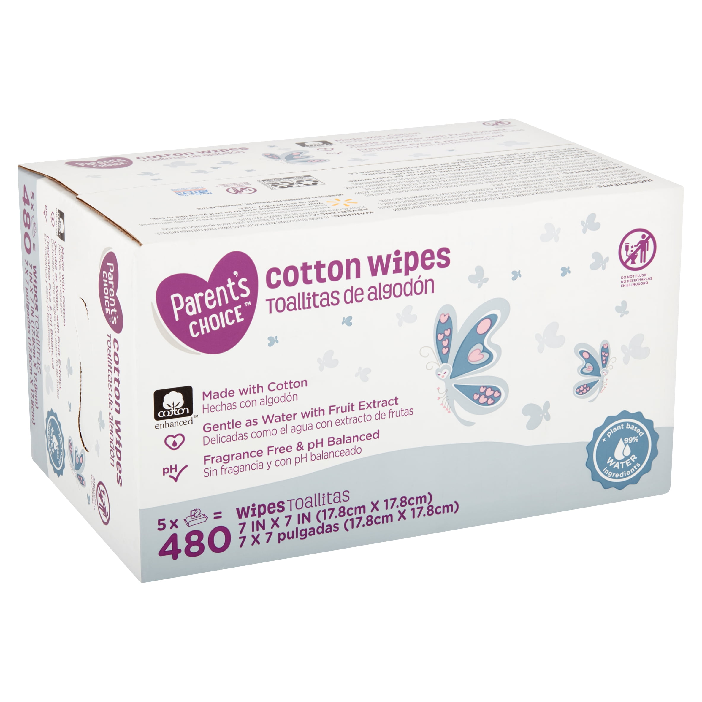 Parent's Choice Cotton Wipes, 5 pack, 480 count