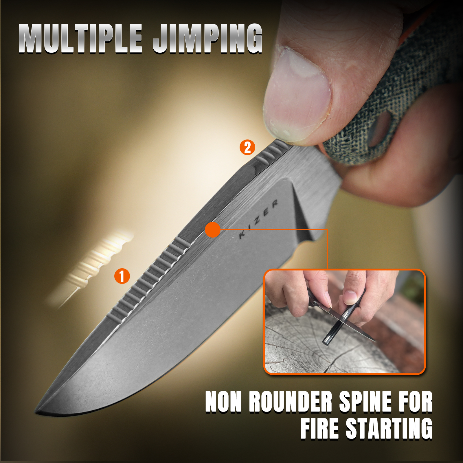 Kizer Hare Clip Point Fixed Knife Nitro-V Steel Blade Micarta + G10  Handle With Sheath, 1077A2