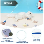 Zeze Interactive Cat Toys - Retractable Wand Toy, Simulate Fish Movement, 3Pcs with Refillable Natural Catnip