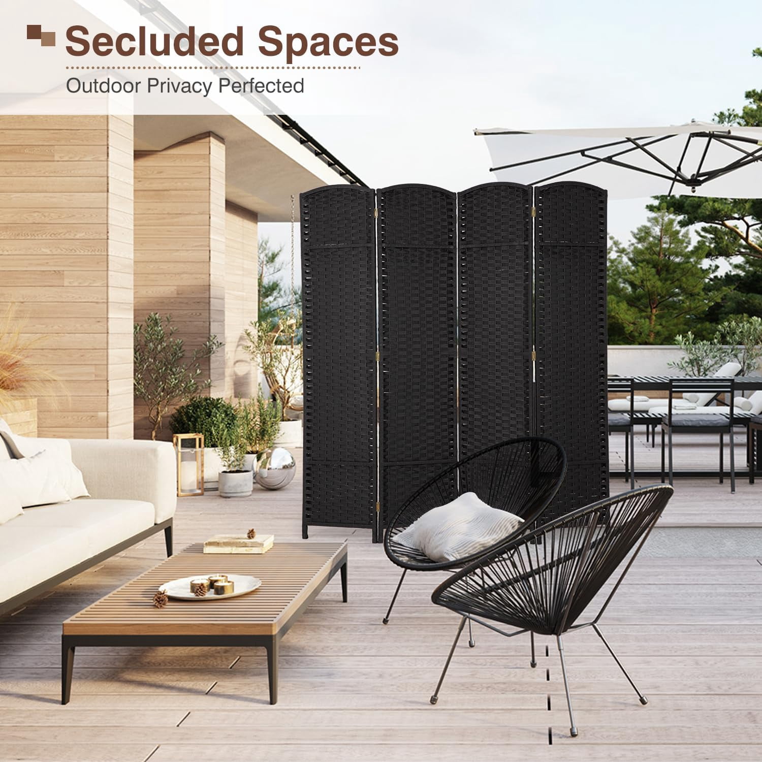 Dkelincs 4 Panel Room Dividers 5.6 FT Tall Portable Privacy Screen Folding Wood Partition Wall Divider for Room Separation, Black