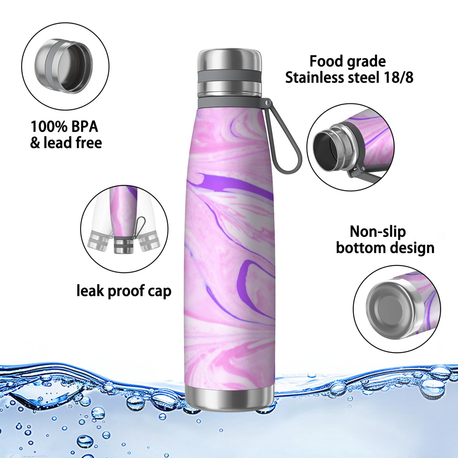 29oz Insulated Water Bottle with Tea Infuser, Stainless Steel Travel Mug, Liquid & Marble Print