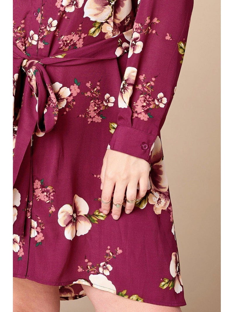 Floral Woven Button-down Collared Shirt Dress - Walmart.com