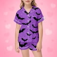 thumbnail image 2 of CAIVO Girls Halloween Pajama Sets Cute Bat Print Sleepwear Comfort Kids Nightwear Short Sleeve Lapel Button Down Shirts Tops With Shorts 2 Piece For And Little Girls Pjs, 2 of 8