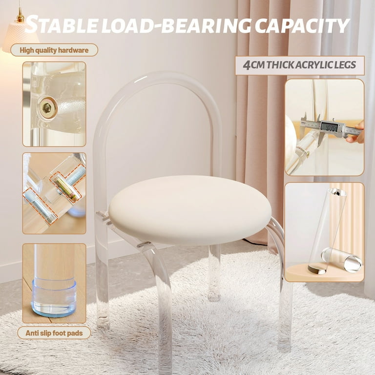 Clear Acrylic Chair Acrylic Vanity Chair with Back Upholstered Accent Makeup Stool with Velvet Cushion Transparent Acrylic Vanity Stool for Bedroom Living Room Bedroom Walmart