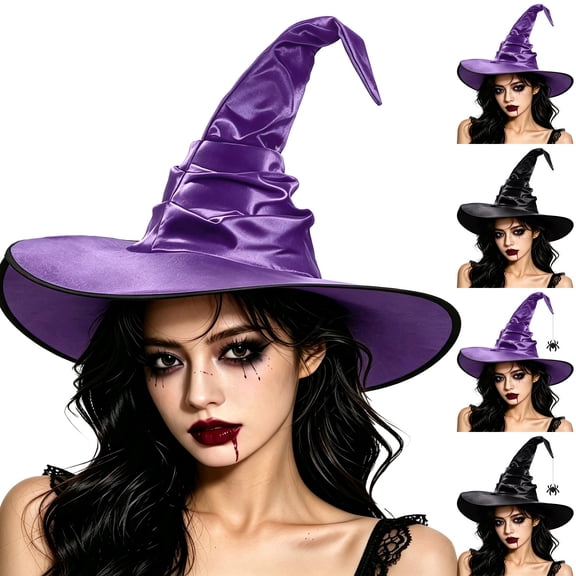 WHEANG Witch Hats for Women Men Stylish Halloween Witches Hat Oversized Wide Brim Ruched Bat Witch Hats for Halloween Party Cosplay Dress Up One Size Purple 2026 Sales Under $3