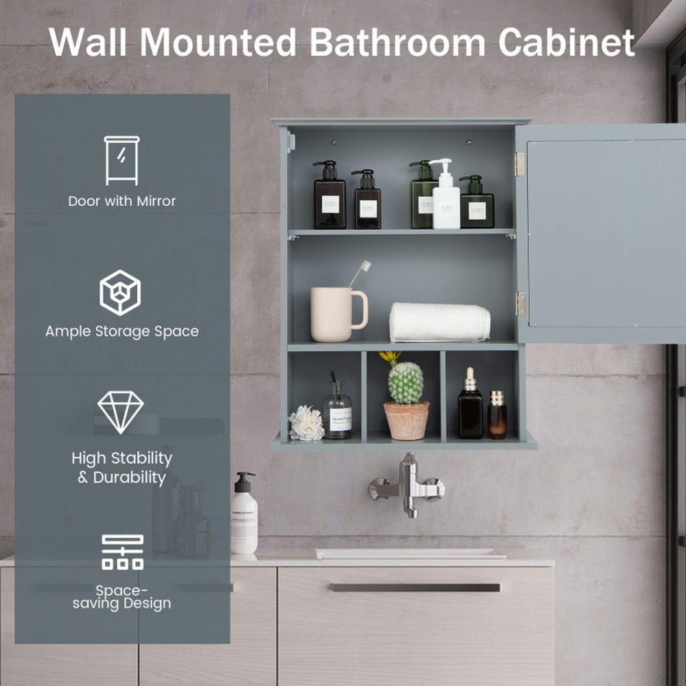 Finihen Bathroom Wall Cabinet, Wall Mounted Bathroom Mirror Cabinet, Wall Mounted and Mirrored Bathroom Cabinet, for Bathroom, Gray Finihen Bathroom Wall Cabinet, Wall Mounted Bathroom Mirror Cabinet, Wall Mounted and Mirrored Bathroom Cabinet, for Bathroom, Gray