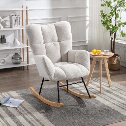 Teddy Fabric Rocking Chair, Upholstered Glider Rocker Accent Chair with