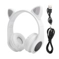 thumbnail image 1 of Auriculares Bluetooth 5.0 con reducción de ruido LED y forma de oreja de gato, con micrófono para jóvenes, color blanco, 1 of 14