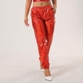 thumbnail image 6 of Mifsaly Shiny Metallic Holographic Joggers Women Cuffed Ankles High Waist Jogger Party Dance Night Out Clubwear with Pockets M, 6 of 6