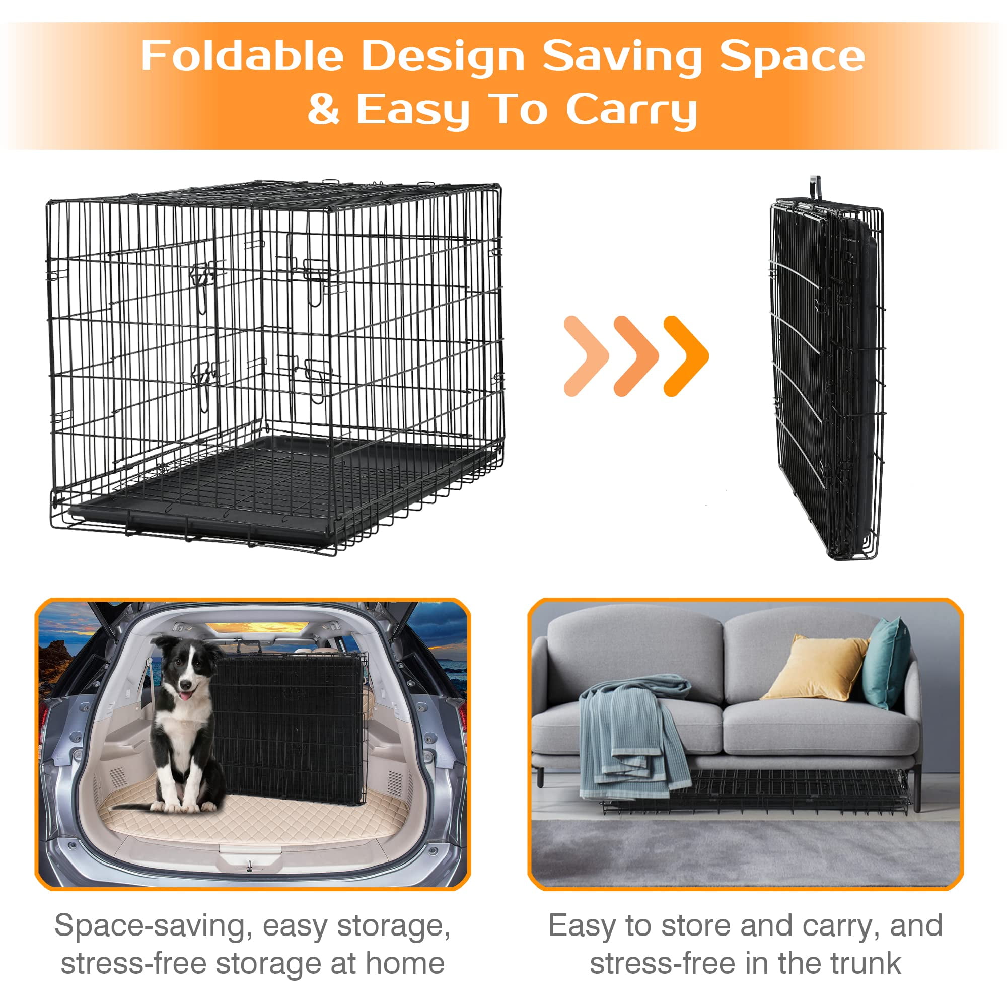 YRLLENSDAN 48 inch XXL Dog Crate Large Dog Crate for Large Dog Foldable Dog Crate with Divider Metal Dog Crate XXL Large Dog Kennel Indoor Large Dog Cage, Black