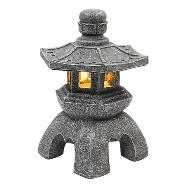 Estatua de Linterna de Pagoda de Resina de Japonés, Luces de Paisaje de Patio de Jardín con Energía Solar de Torre Oriental, Decoración Del Fernando Luz de estatua al aire libre