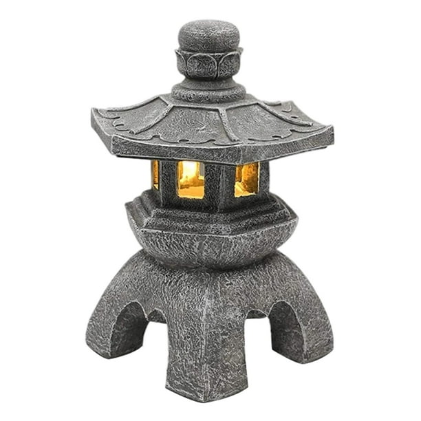 Estatua de Linterna de Pagoda de Resina de Japonés, Luces de Paisaje de Patio de Jardín con Energía Solar de Torre Oriental, Decoración Del Fernando Luz de estatua al aire libre
