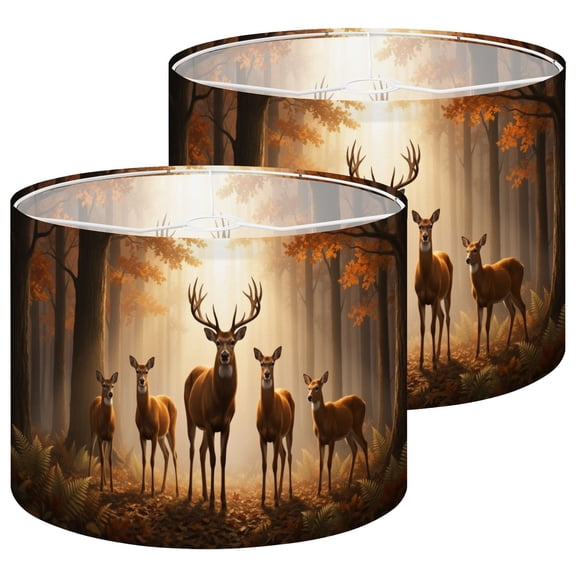 Lampshades 2 Pack Majestic Deer Family Autumn Forest Golden Foliage Farmhouse 13"x13"x10" Light Shade for Table Lamps Floor Lamp Shades Lampshade Replacement Easy Assembly