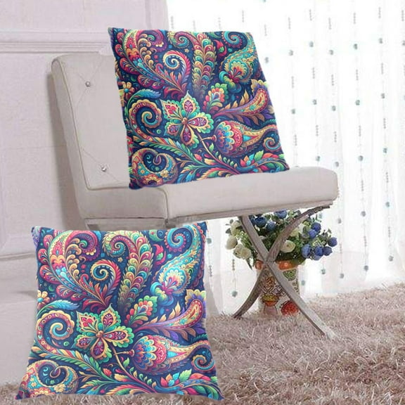 Paisley Flowers Leaves Throw Pillow Covers Set of 2 Decorative Pillow Cases for Chair Sofa Bedroom Living Room