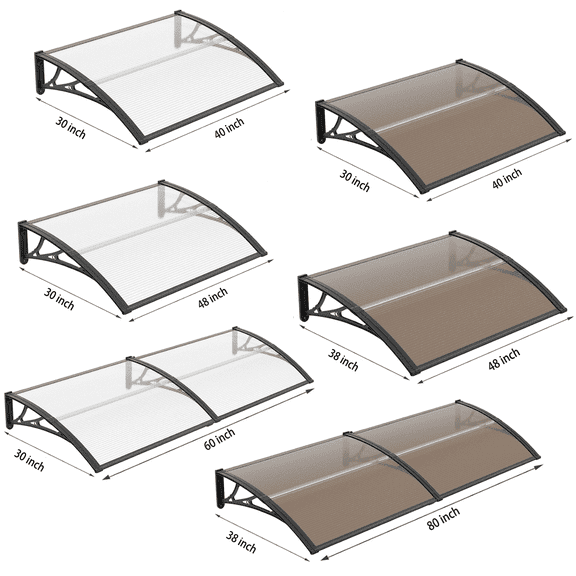 GUANSU-CN Polycarbonate Awning (ABS Frame) - Brown Panel with Black Bracket, 40 inch x 80 inch, UV/Rain Protection for Windows & Doors