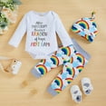 thumbnail image 3 of GRNSHTS Newborn Infant Baby Boy Girls Rainbow Outfits Letter Print Onesies + Cloud Rainbow Pants + Hat Tie Dye Clothes Set, 3 of 10